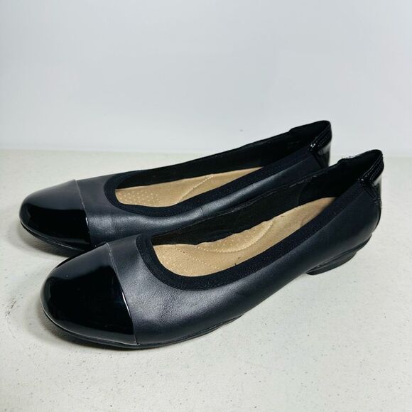 CLARKS Women's Neenah Garden Ballet Flat LEATHER TEXTILE BLACK Leather Size 7,5 - Picture 4 of 8
